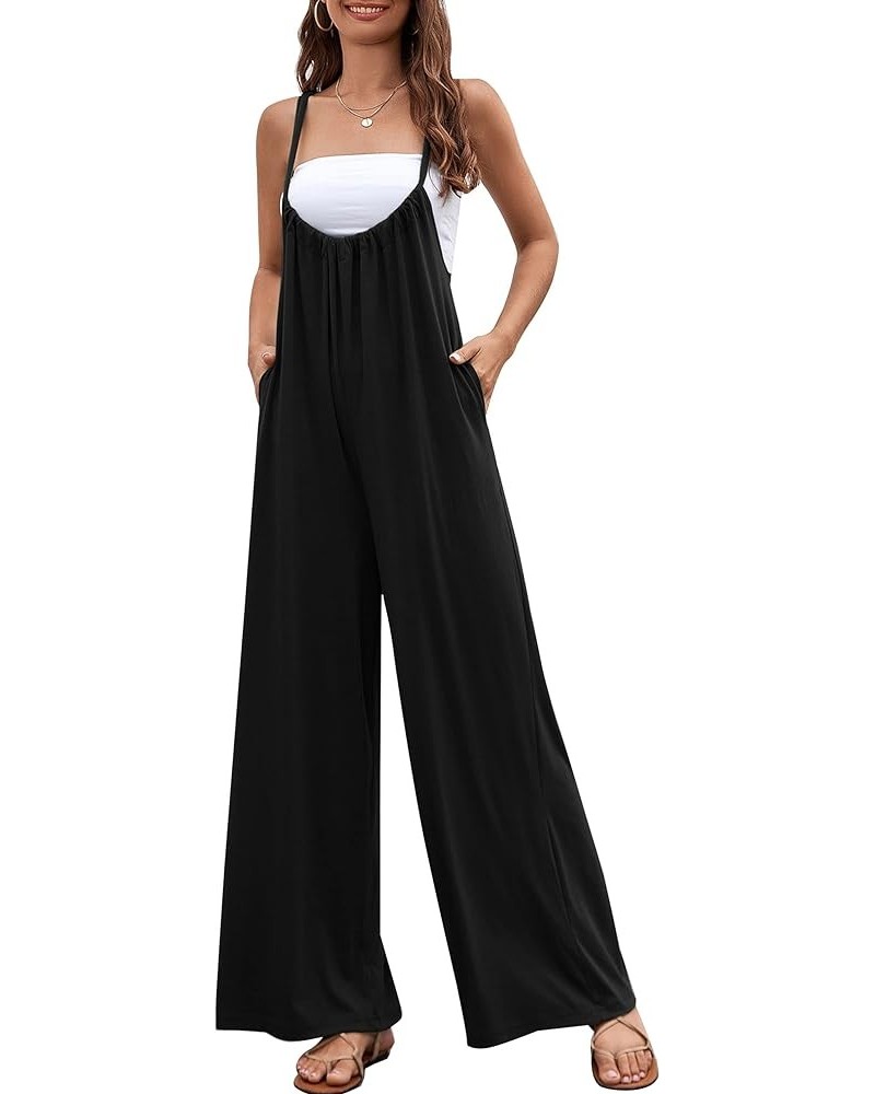 Women's Summer Casual Loose Sleeveless Jumpsuits Adjustable Spaghetti Straps Wide Leg Overalls with Pockets Black $13.99 Over...