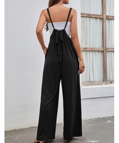 Women's Summer Casual Loose Sleeveless Jumpsuits Adjustable Spaghetti Straps Wide Leg Overalls with Pockets Black $13.99 Over...