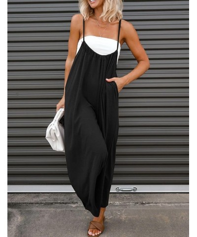 Women's Summer Casual Loose Sleeveless Jumpsuits Adjustable Spaghetti Straps Wide Leg Overalls with Pockets Black $13.99 Over...