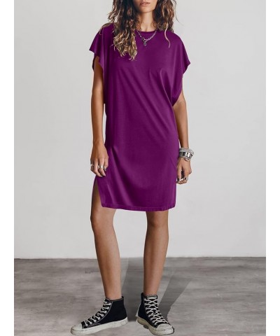 Women’s Summer Short Sleeve T-Shirt Dress Casual Loose Slit Beach Mini Dress Tunic Top Purple $19.79 Dresses