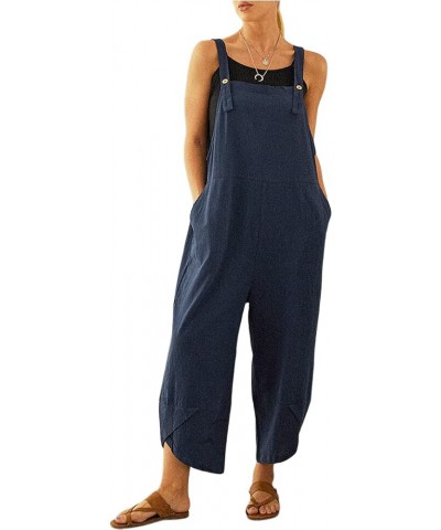 Womens Cotton Adjustable Casual Summer Bib Overalls Jumpsuits with Pockets Navy $16.42 Overalls