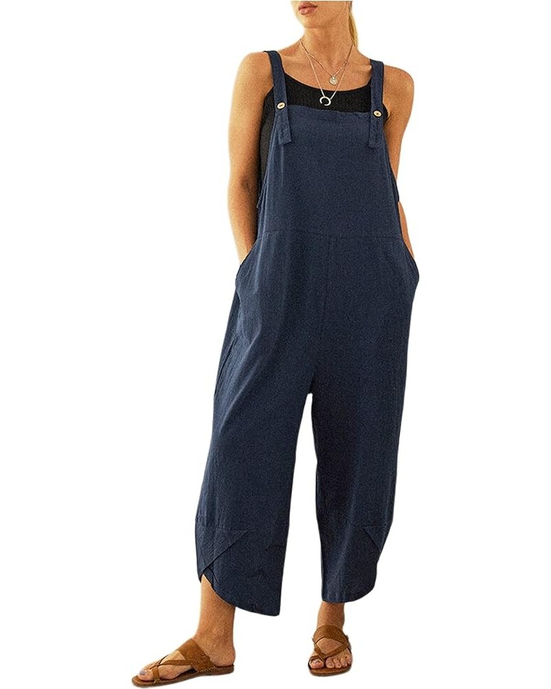 Womens Cotton Adjustable Casual Summer Bib Overalls Jumpsuits with Pockets Navy $16.42 Overalls