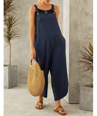 Womens Cotton Adjustable Casual Summer Bib Overalls Jumpsuits with Pockets Navy $16.42 Overalls