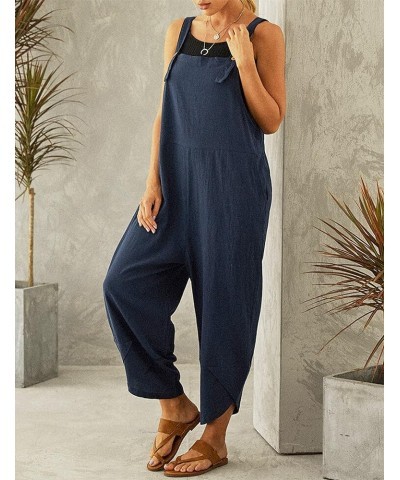 Womens Cotton Adjustable Casual Summer Bib Overalls Jumpsuits with Pockets Navy $16.42 Overalls