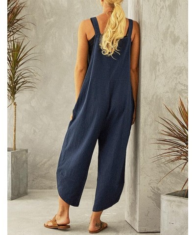 Womens Cotton Adjustable Casual Summer Bib Overalls Jumpsuits with Pockets Navy $16.42 Overalls