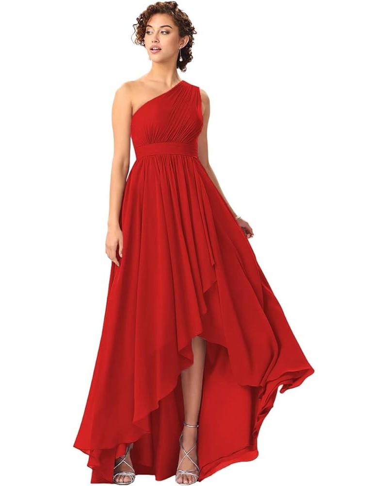 Women's One Shoulder Bridesmaid Dresses High Low Chiffon Formal Party Gowns with Pockets SE051 Red $31.61 Dresses