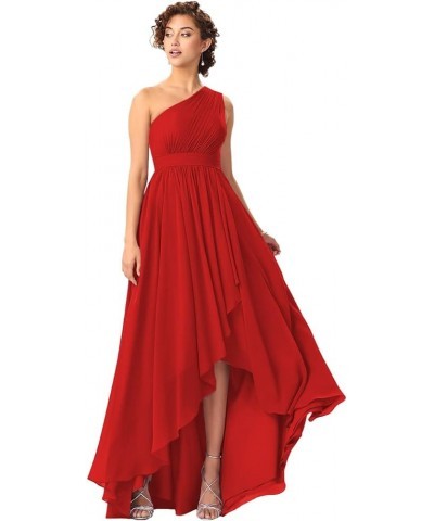 Women's One Shoulder Bridesmaid Dresses High Low Chiffon Formal Party Gowns with Pockets SE051 Red $31.61 Dresses