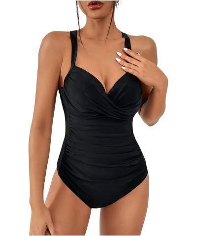 One Piece Swimsuit Women Retro Tummy Control Bathing Suits Sexy V Neck Athletic Beachsuit Tankini Push up Swimwear 10 Black $...