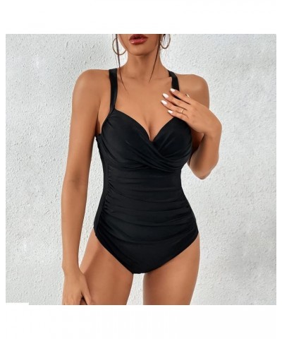 One Piece Swimsuit Women Retro Tummy Control Bathing Suits Sexy V Neck Athletic Beachsuit Tankini Push up Swimwear 10 Black $...