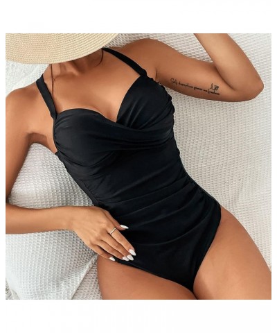 One Piece Swimsuit Women Retro Tummy Control Bathing Suits Sexy V Neck Athletic Beachsuit Tankini Push up Swimwear 10 Black $...