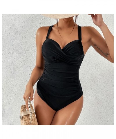 One Piece Swimsuit Women Retro Tummy Control Bathing Suits Sexy V Neck Athletic Beachsuit Tankini Push up Swimwear 10 Black $...