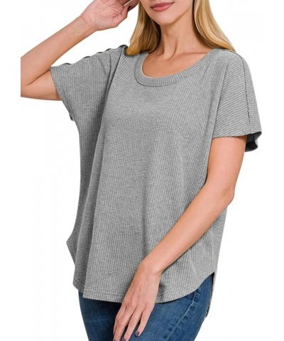 Tops for Women 2024 Womens Waffle T Shirts for Women Loose Shirts Basic Tee Light Grey $12.25 Tops