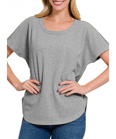 Tops for Women 2024 Womens Waffle T Shirts for Women Loose Shirts Basic Tee Light Grey $12.25 Tops