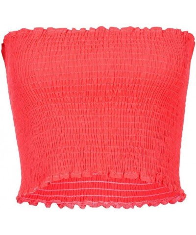 Women's Strapless Solid Color Tube Tops Casual Elastic Bandeau Bra Stretch Wrap Tops Watermelon Red $3.83 Tanks