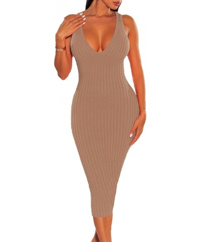 Women's Casual Sexy Bodycon Ribbed Tank Dress Scoop Neck Sleeveless Club Dresses Camel-g $8.69 Dresses