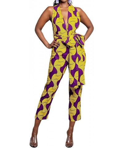 Women Sexy Boho African Dress Long Maxi Dress V-Neck Multi-Way Dress Pleated Dress Floral Print Yellow Purple Jumpsuit $23.52...