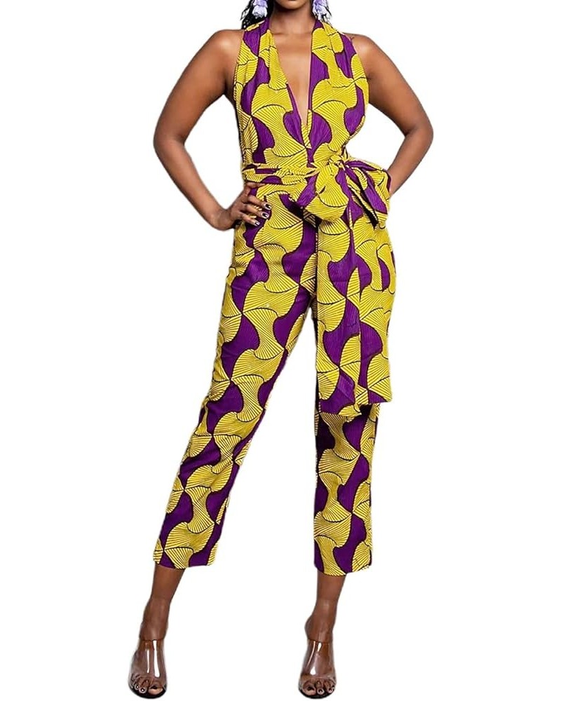 Women Sexy Boho African Dress Long Maxi Dress V-Neck Multi-Way Dress Pleated Dress Floral Print Yellow Purple Jumpsuit $23.52...