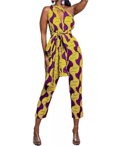 Women Sexy Boho African Dress Long Maxi Dress V-Neck Multi-Way Dress Pleated Dress Floral Print Yellow Purple Jumpsuit $23.52...