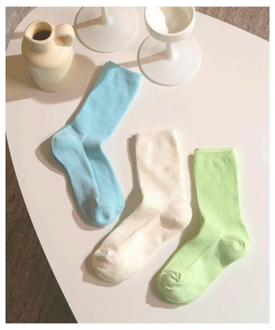 Comfortable Casual Cotton Socks for Women Ribbed Crew Socks Solid Color Stretch knit Socks for Girls 3pack_a $11.27 Activewear