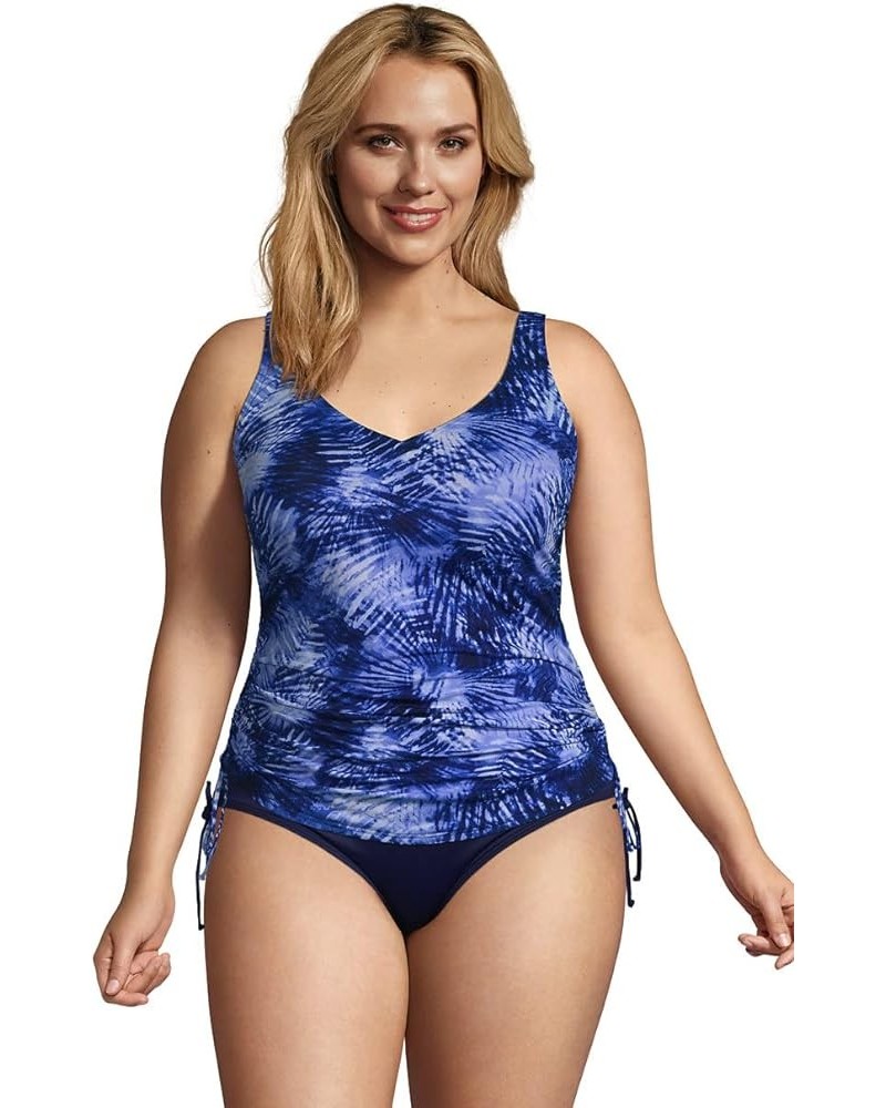 Womens V-Neck Underwire Tankini Top Deep Sea Navy Tie Dye Palm $32.17 Swimsuits