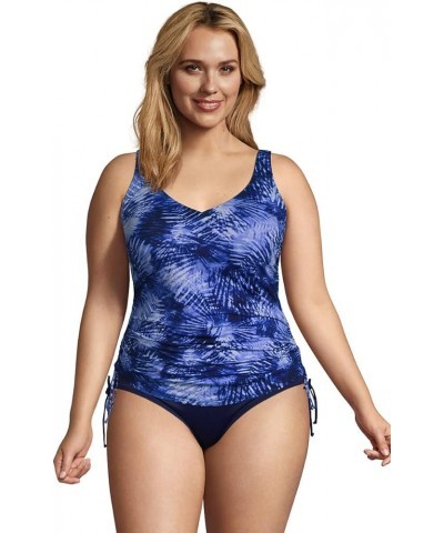 Womens V-Neck Underwire Tankini Top Deep Sea Navy Tie Dye Palm $32.17 Swimsuits