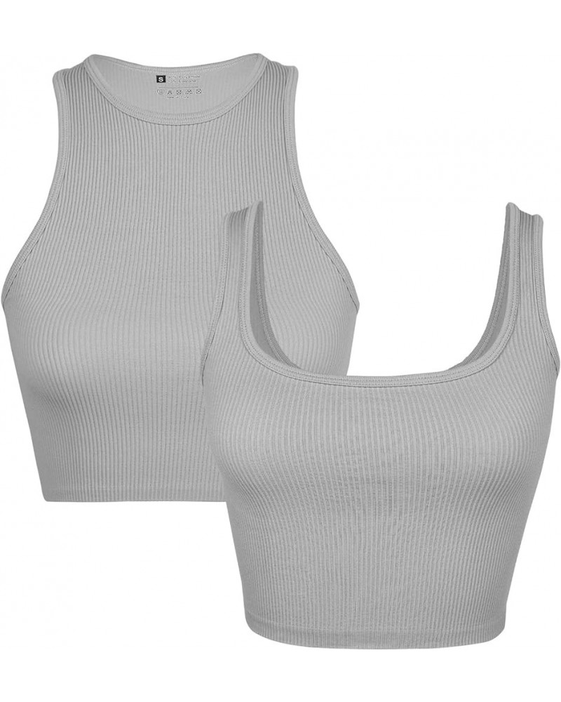 2 Piece Crop Tank Tops for Women,Ribbed Seamless Square Neck,Basic Cute Top for Summer,Workout,Going Out Grey $9.15 Tops