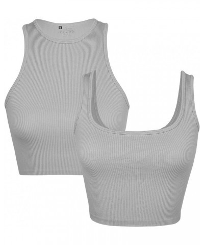 2 Piece Crop Tank Tops for Women,Ribbed Seamless Square Neck,Basic Cute Top for Summer,Workout,Going Out Grey $9.15 Tops