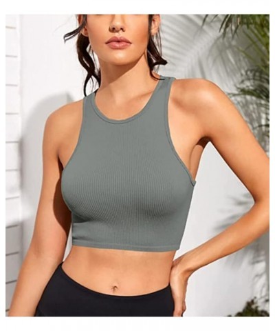 2 Piece Crop Tank Tops for Women,Ribbed Seamless Square Neck,Basic Cute Top for Summer,Workout,Going Out Grey $9.15 Tops