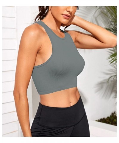 2 Piece Crop Tank Tops for Women,Ribbed Seamless Square Neck,Basic Cute Top for Summer,Workout,Going Out Grey $9.15 Tops