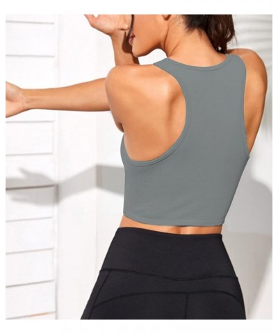 2 Piece Crop Tank Tops for Women,Ribbed Seamless Square Neck,Basic Cute Top for Summer,Workout,Going Out Grey $9.15 Tops