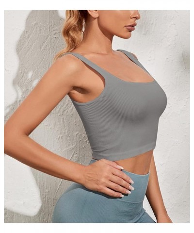 2 Piece Crop Tank Tops for Women,Ribbed Seamless Square Neck,Basic Cute Top for Summer,Workout,Going Out Grey $9.15 Tops