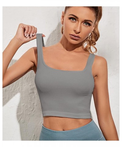 2 Piece Crop Tank Tops for Women,Ribbed Seamless Square Neck,Basic Cute Top for Summer,Workout,Going Out Grey $9.15 Tops