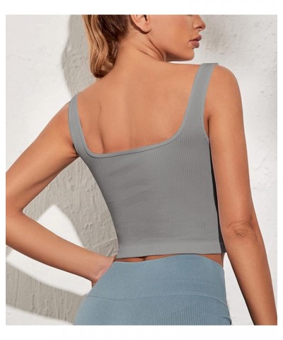 2 Piece Crop Tank Tops for Women,Ribbed Seamless Square Neck,Basic Cute Top for Summer,Workout,Going Out Grey $9.15 Tops