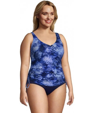 Womens V-Neck Underwire Tankini Top Deep Sea Navy Tie Dye Palm $32.17 Swimsuits