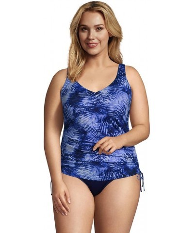 Womens V-Neck Underwire Tankini Top Deep Sea Navy Tie Dye Palm $32.17 Swimsuits