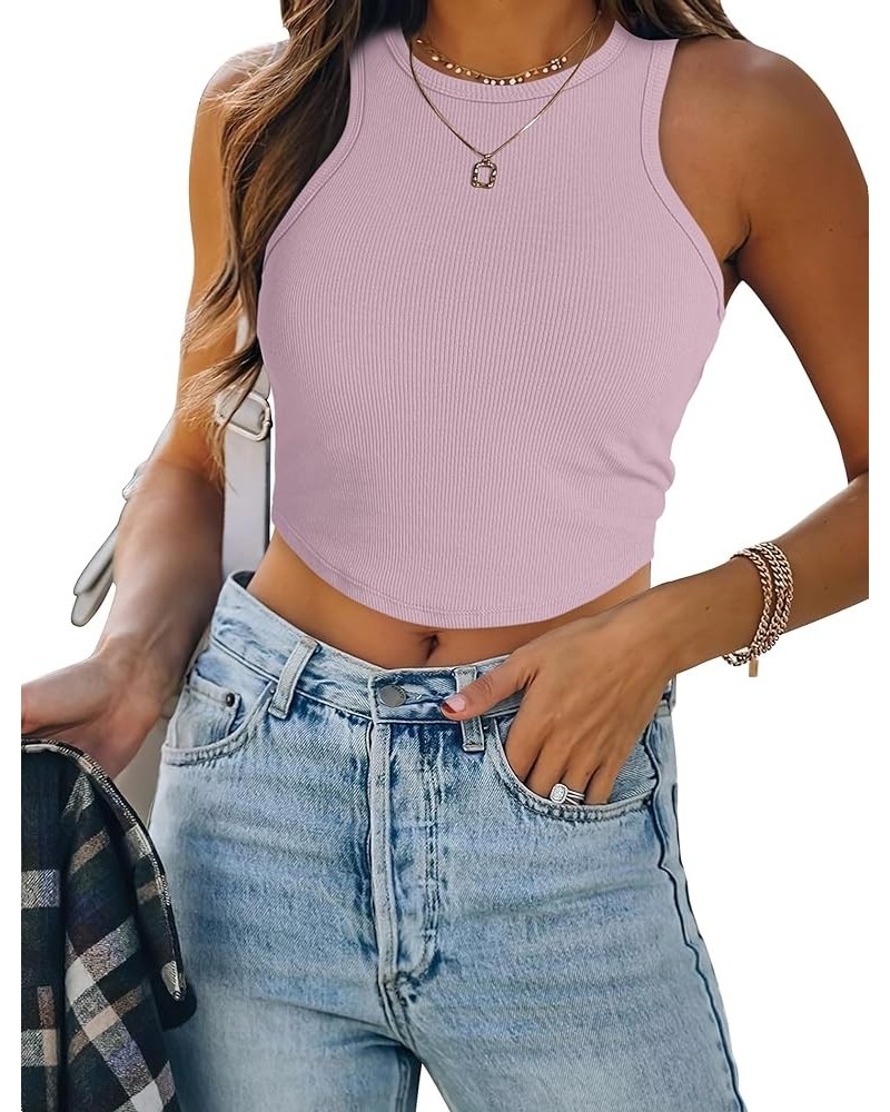 Womens Sleeveless High Neck Crop Tops Racerback Workout Tank Top Summer Clothes Velvet Dust $8.69 Tanks