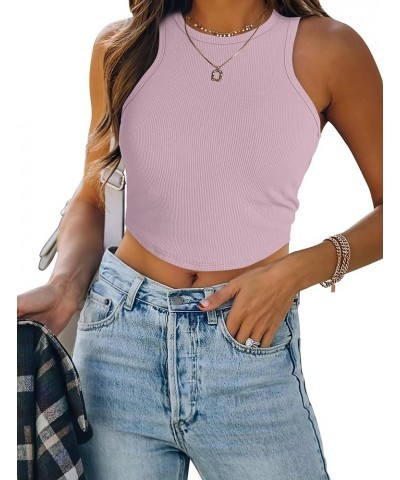 Womens Sleeveless High Neck Crop Tops Racerback Workout Tank Top Summer Clothes Velvet Dust $8.69 Tanks