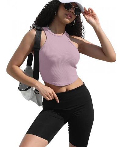 Womens Sleeveless High Neck Crop Tops Racerback Workout Tank Top Summer Clothes Velvet Dust $8.69 Tanks