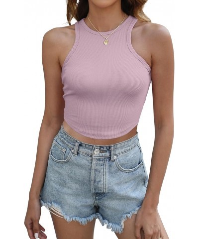 Womens Sleeveless High Neck Crop Tops Racerback Workout Tank Top Summer Clothes Velvet Dust $8.69 Tanks