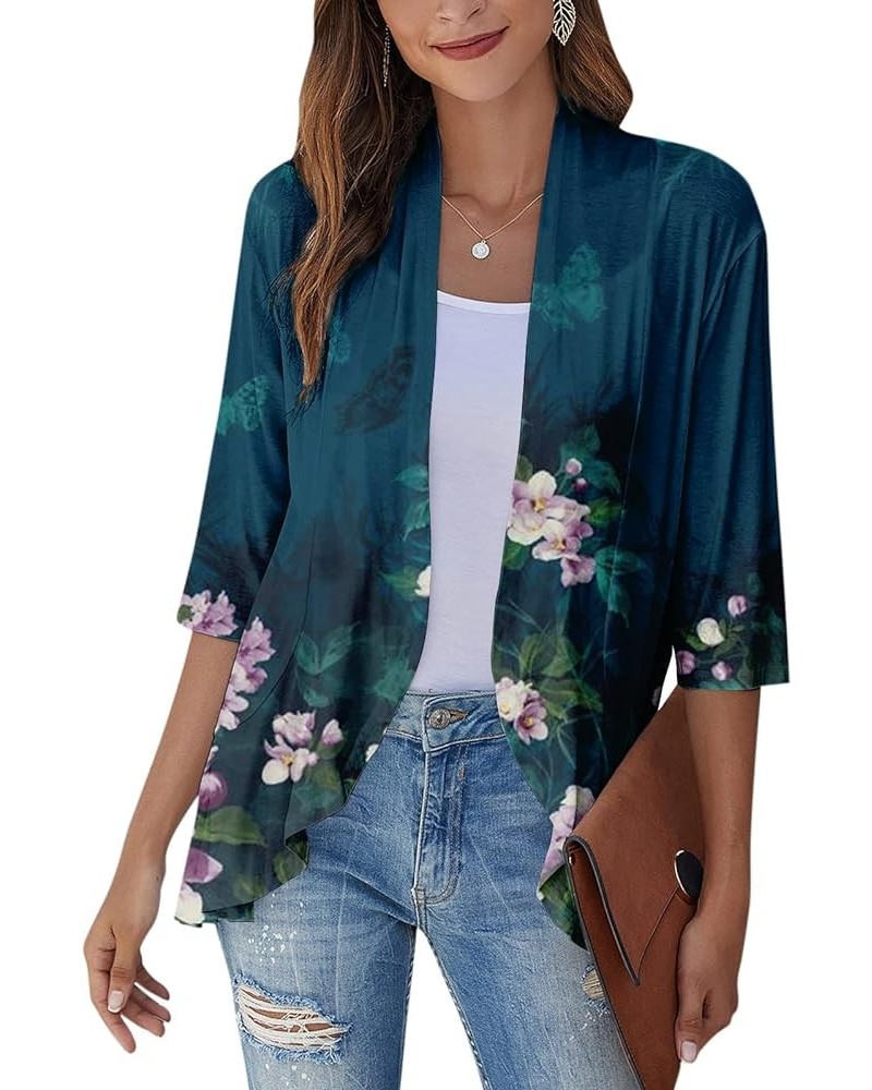 Women's Cardigans 2023 Fall Tie Dye Funny Tops Loose Fit Shawl Collar T Shirts 3/4 Sleeve Lightweight Blouse Coat 2-dark Gree...