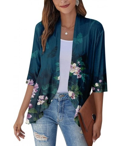 Women's Cardigans 2023 Fall Tie Dye Funny Tops Loose Fit Shawl Collar T Shirts 3/4 Sleeve Lightweight Blouse Coat 2-dark Gree...