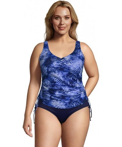 Womens V-Neck Underwire Tankini Top Deep Sea Navy Tie Dye Palm $32.17 Swimsuits