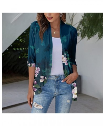 Women's Cardigans 2023 Fall Tie Dye Funny Tops Loose Fit Shawl Collar T Shirts 3/4 Sleeve Lightweight Blouse Coat 2-dark Gree...