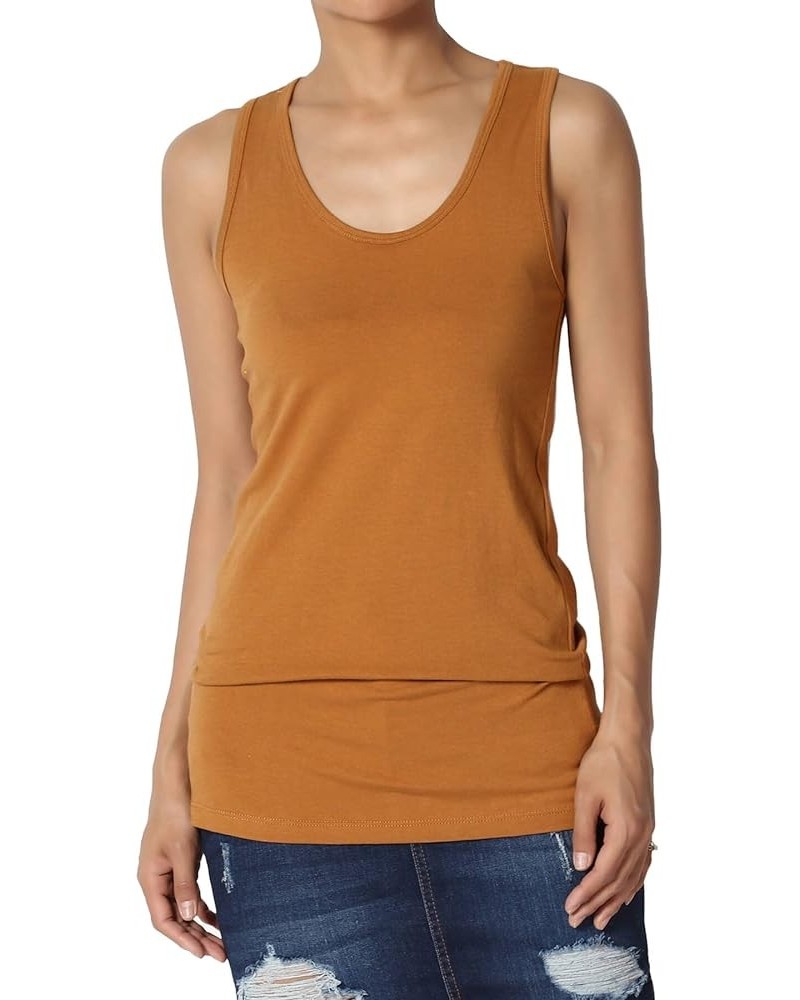 Women's Basic Scoop Neck Racerback Stretch Cotton Tank Top Sleeveless Sporty Tee Almond $8.31 Tanks