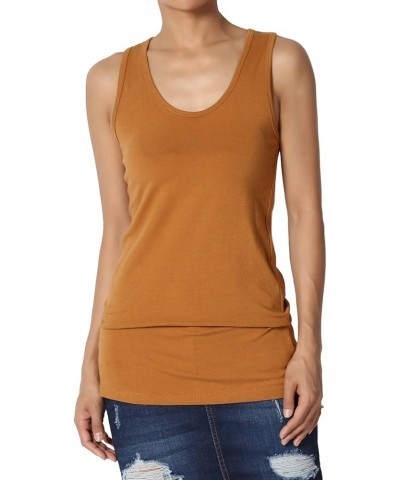 Women's Basic Scoop Neck Racerback Stretch Cotton Tank Top Sleeveless Sporty Tee Almond $8.31 Tanks