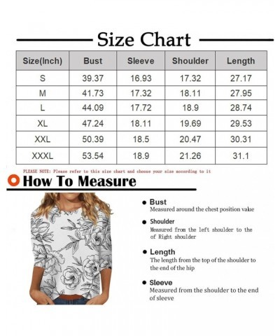 3/4 Sleeve Shirts for Women 2023 Casual Tops for Women Summer Floral Printed Round Neck Pullover Trendy Loose T-Shirt 03-ligh...