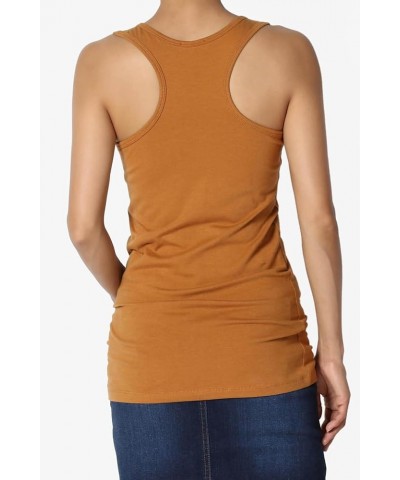 Women's Basic Scoop Neck Racerback Stretch Cotton Tank Top Sleeveless Sporty Tee Almond $8.31 Tanks