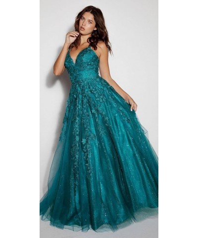 Women's Long Tulle Evening Dress Floral Appliques A-line Formal Maxi Dress WK12201 Blue $37.60 Dresses