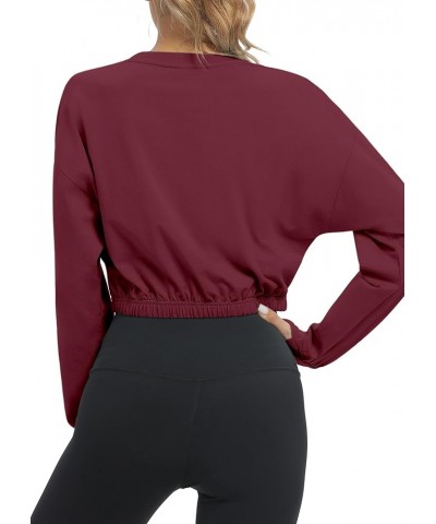 Long Sleeve Cropped Workout Shirts Athletic Gym Yoga Crop Tops for Women Wine Red $13.49 Activewear