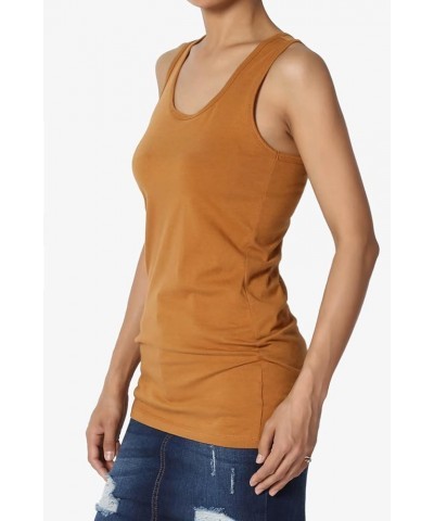 Women's Basic Scoop Neck Racerback Stretch Cotton Tank Top Sleeveless Sporty Tee Almond $8.31 Tanks